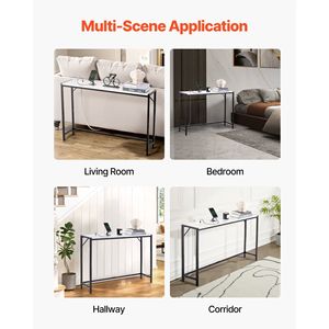 Modern Marble <b>Console</b> <b>Table</b> with Power Outlet <b>Slim</b> Sofa Side <b>Table</b> with Iron Tubes Anti-Tip Triangular Support for Apartments - Product Image 5