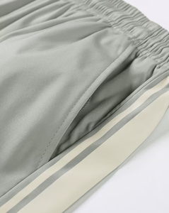 Men's Gray Solid Color Quick Dry Breathable Polyester/Cotton Bermuda Shorts with Side Stripes Elastic Waist Casual Athletic Wear - Product Image 5