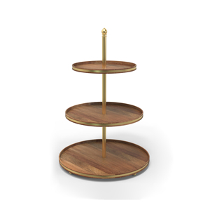 <b>3</b> <b>Tier</b> Round Wooden <b>Cake</b> <b>Stand</b> with Metal Frame Reusable for Dessert Display - Product Image 2