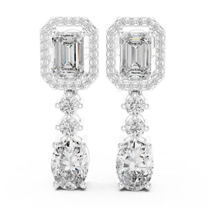 Boucles d'oreilles pendantes en diamant taille émeraude de luxe en or blanc pour femme, bijoux fins de mariage - Product Image 2