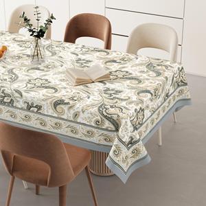Mantel Rectangular de Algodón 100% Gris con Estampado Floral Hecho a Mano por HappyKraft, de la India (Rajasthan), Ecológico para Uso Doméstico - Product Image 1