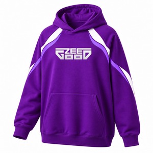 Sudadera con Capucha Casual para Hombre, Talla Grande, Felpa de Alta Calidad, Diseño con Estampado Frontal Morado, Bolsillos, Ropa de Invierno, Manga Larga Raglán - Product Image 3