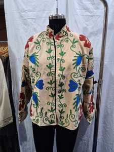 Suzani Beige <b>Velvet</b> Embroidered <b>Jacket</b> for <b>Women</b> Elegant Ethnic Open Front Floral Embroidery Luxury Winter Fashion Outerwear - Product Image 5