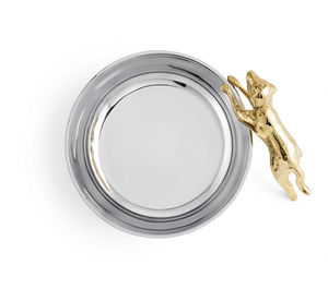 Bol décoratif moderne en métal avec sculpture de chien doré, fait main, poli, style glamour, idéal pour offrir, élégant accent de décoration pour la maison - Product Image 2