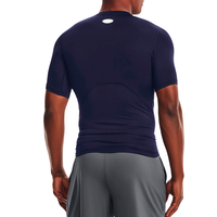Haut de compression d'entraînement pour homme en polyester/coton tricoté, respirant, léger, extensible, anti-boulochage, à manches courtes et col en V, coupe classique