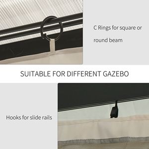 "Beige Universal 9.84FT X 9.84FT Gazebo Sidewall Set with 4 Panels 40 <b>Hooks</b>/C Rings for Pergolas Cabanas-Courtyard Application" - Product Image 4
