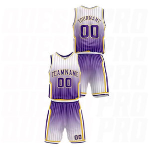 Ensembles d'uniformes de basket-ball imprimés par sublimation avec noms, numéros et logos d'équipe, pour entraînements et matchs, uniforme violet dégradé - Product Image 2