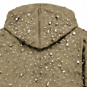 Sweat à capuche zippé kaki orné de perles, veste streetwear tendance à manches longues avec poches avant - Product Image 4