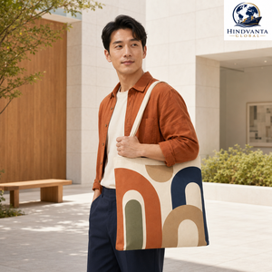 Custom Geometric Long Handle Canvas & Cotton Beach <b>Tote</b> Bag <b>with</b> <b>Zipper</b> Closure Printed Reusable Carryall for Retail & Grocery - Product Image 6