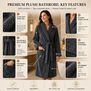 Luxury Cotton Velour Bathrobe Plush Absorbent Terry Interior Unisex Hotel Spa Dressing Gown Custom Logo Embroidery Private Label - Product Image 3