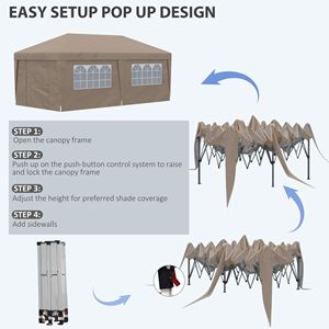 Tendone Pop-up Marrone 3x6m Regolabile in Altezza con Pareti Laterali, Sacchi Zavorra per Gambe e Borsa con Ruote per il Trasporto - Product Image 4