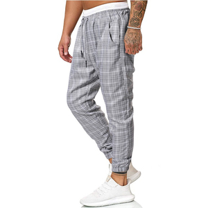 Men Plaid Elastic Waist Drawstring Jogger Pants With <b>Side</b> Pockets Casual Breathable Sweatpants Spring Style - Product Image 2