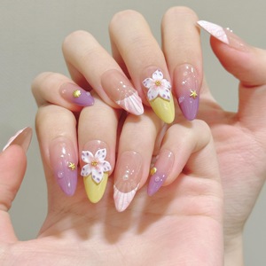 <span class=keywords><strong>Uñas</strong></span> Postizas Hechas a Mano con Diseño 2896 Estilo Oceánico Hawaiano, Patrón de Concha Púrpura Tallada, Forma Almendrada - Product Image 4