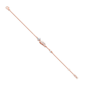 Bracelet en diamant White Stone Leaf Wave avec chaîne en or rose et design central à courbes fluides - Product Image 4