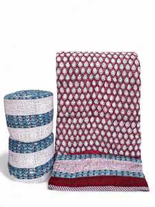 Soft Cotton Floral Printed <b>Quilted</b> Bedding Reversible <b>Throw</b> Medium Weight Breathable Woven Style Jaipur Rajai Decorative Cover - Product Image 1