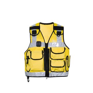 Gilet de sécurité jaune haute visibilité, bandes réfléchissantes, plusieurs poches, 100% polyester, uniforme de garde de sécurité, unisexe, toutes saisons - Product Image 1