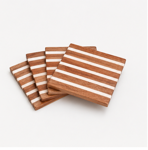 Handcrafted Wood And Resin Striped Coaster <b>Set</b> Eco-Friendly <b>Square</b> Heat-Resistant Drink Mats For Coffee And Tea Table Protection - Product Image 4