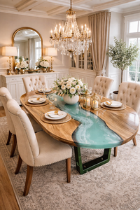 Mesa de Comedor de Lujo de Madera Maciza con Resina Epoxi, Mesa de Resina Hecha a Mano para Sala de Estar - Product Image 2