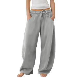 Custom Black <b>Women</b> Wide Leg Baggy Sweatpants Elastic Drawstring Waist Relaxed <b>Lounge</b> <b>Pants</b> Wholesale USA UK EU B2B Style Wear - Product Image 6