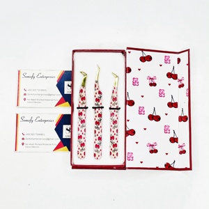 Somofy Enterprises Professional Stainless Steel Precision Paper Coated Cherry Print Tweezers 10mm Durable Sharp Toothed Eyelash - Product Image 1