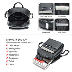 Multifunctional PU <b>Backpack</b> 15 Inches <b>Waterproof</b> Softback with Zipper Closure Detachable Handle <b>for</b> <b>Men</b> Minimalist Style - Product Image 6