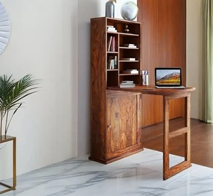 Solid Wood Drop Down Writing <b>Desk</b> with Storage <b>Cabinet</b> | 2-in-1 Foldaway Home Office Table | Pindel Handicraft - Product Image 1