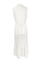 Robe longue sans manches bleue unie à col mandarin, imprimé numérique, avec ceinture à nouer, coupe trapèze, romantique, décontractée pour l'été