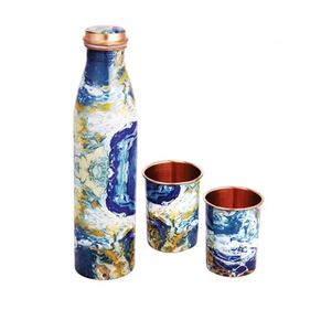 Bouteille d'eau en cuivre imprimée, 2 pièces en verre, élégante, excellente, prix abordable, vaisselle en cuivre, bouteille d'eau - Product Image 1