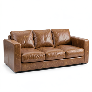 Sofá Moderno para Sala de Estar en Cuero Vacuno Genuino con Brazos Cuadrados, Estructura Resistente para Interiores de Hogar Contemporáneos - Product Image 2