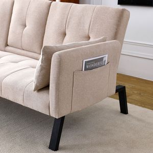 Divano Letto Multifunzionale in Cotone e Lino da 70 Pollici con Design Pieghevole, Portabicchieri e Vano Laterale per Trasformare Istantaneamente il Soggiorno - Product Image 3