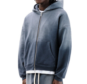 Sudadera con capucha de algodón de 400 g/m² para hombre, con hombros caídos, corte holgado, cremallera, lavado ácido, peso pesado, personalizada - Product Image 3