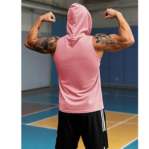 Men's Oversized Casual Knitted Sleeveless Breathable Quick Dry Gym Workout Hooded Tank Tops for Summer - Product Image 3