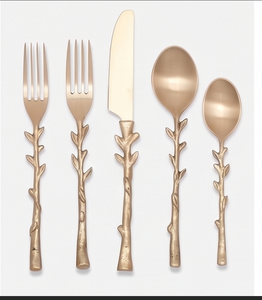 Ensemble de couverts en cuivre avec poignée en forme de branche, finition mate, passe au lave-vaisselle, style nordique, pour les tables de mariage - Product Image 1
