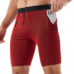 <b>Men's</b> <b>Red</b> Solid Compression <b>Shorts</b> Mid Waist Elastic Eco-Friendly Breathable Quick Dry Sporty with Pockets Front Logo - Product Image 2
