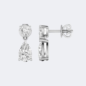 Boucles d'oreilles pendantes/linoïdes à deux pierres, 2,25 carats au total, en forme de cœur/poire, serties à griffes - Product Image 4