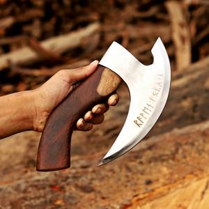 Cuchillo para Pizza Industrial Forjado a Mano, Estilo Vikingo, con Mango de Madera, Acero al Carbono, 9 Filos de Corte, Funda de Cuero, Personalizado OEM - Product Image 1