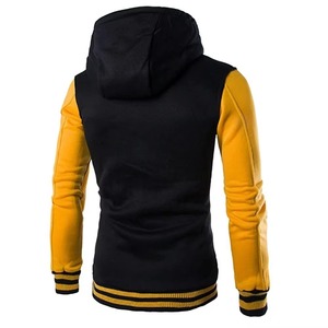 Veste universitaire à capuche personnalisée noire, rouge, noire et jaune pour hommes, en polaire, style Letterman, fabricant OEM ODM - Product Image 4