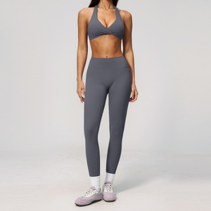 Conjunto de Yoga de 2 Piezas para Mujer, Secado Rápido, Ligero, Sin Costuras, Sujetador Deportivo con Cuello en V, Leggings Deportivos de Cintura Alta con Efecto Levanta Glúteos, Sensación de Segunda Piel - Product Image 5