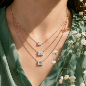 Collier de luxe triple couche en or 14K blanc et rose, serti de diamants de laboratoire taille poire émeraude, idéal pour fiançailles, mariage ou soirée, certifié IGI - Product Image 4
