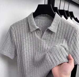 Polo de Manga Corta Tejido para Hombre, Color Sólido Informal, Transpirable, 100% Algodón, Corte Regular - Product Image 1