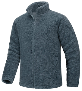 Veste d'hiver chaude pour homme en polaire sherpa beige, écologique, col montant, fermeture éclair intégrale - Product Image 4