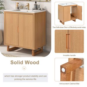 Mobile Bagno da 30 Pollici con Struttura in Legno Massello, Lavabo e Armadietto Contenitore Integrati - Product Image 6