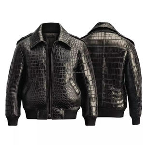 Veste de Luxe en Cuir de Crocodile Noir pour Homme | Vêtement d'Extérieur Authentique Fait Main | Manteau d'Hiver Tendance sur Mesure - Product Image 1