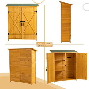 Capannone per attrezzi da esterno in legno con porta chiudibile a chiave ripiani staccabili e tettuccio in colore naturale/grigio - Product Image 4