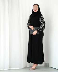 Abaya de mariage en polyester évasée faite à la main, style turc, col en V, motif floral, longueur ras du sol, manches longues, best-seller pour femmes de Dubaï - Product Image 5