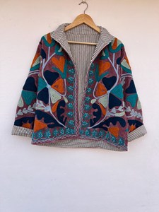 Velvet Suzani Embroidered Women's Varsity <b>Jacket</b> Outerwear Bohemian Coat Autumn Cotton Gift Her Chic - Product Image 5