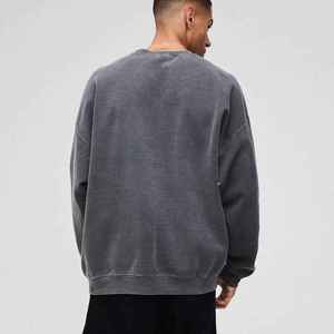 Sudadera Oversize Gris para Hombre, Cuello Redondo, Corte Regular, Informal, para Otoño, Tejida, Color Sólido - Product Image 3
