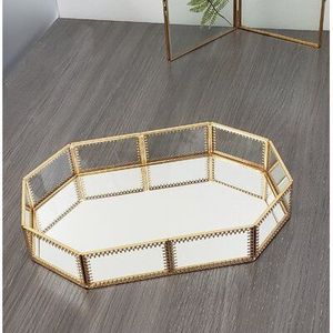 Glass and Brass Storage Tray with <b>Mirrored</b> Base for Home Decoration - Product Image 4