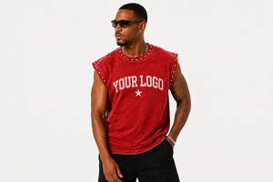 Débardeur surdimensionné personnalisé à clous et délavage acide, style punk rock streetwear, tee-shirt sans manches, vente en gros OEM - Product Image 3