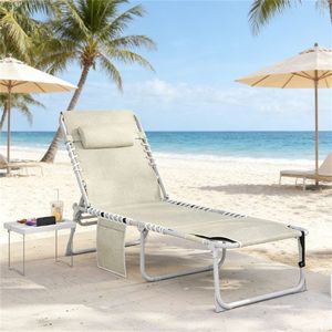 Sedia Pieghevole Beige per Prendere il Sole, Lettino Portatile da Giardino - Product Image 1